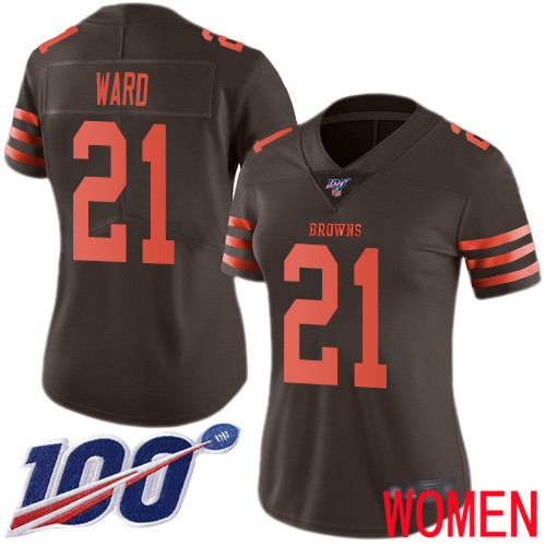 Cleveland Browns Denzel Ward Women Brown Limited Jersey #21 NFL Football 100th Season Rush Vapor Untouchable